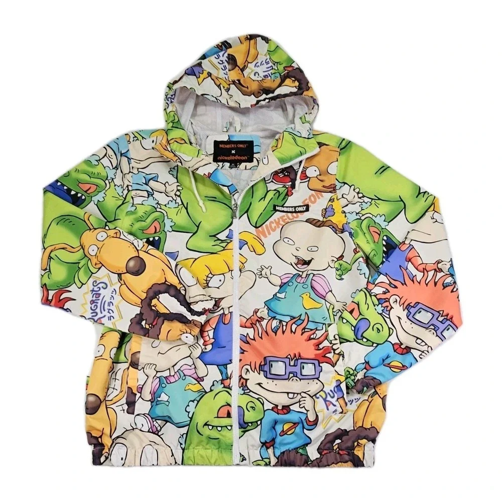 Rugrats Nickelodeon Mens Medium Members Only Jacket Hooded Windbreaker Cartoon